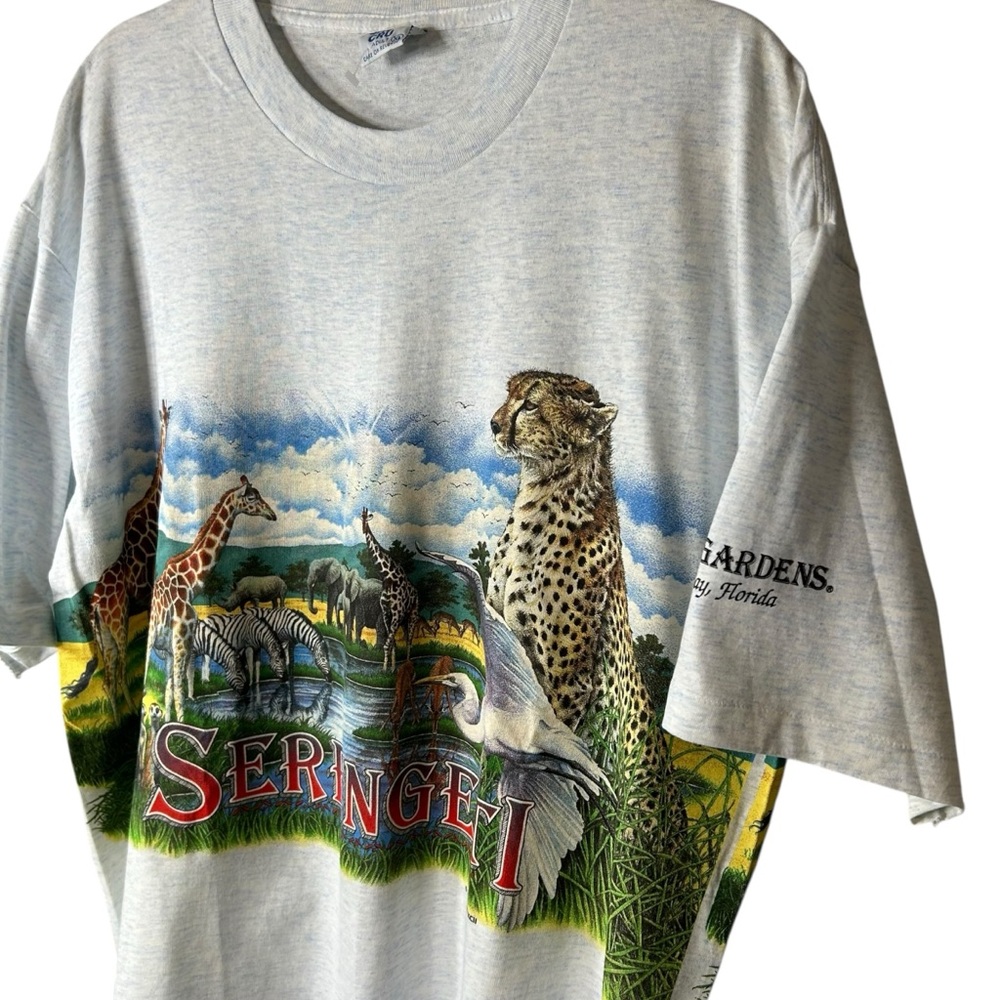 Vintage Serengeti Wrap Tee Busch Gardens Safari Animal Cal Cru Single Stitch XL - Picture 5 of 10